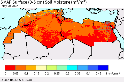 North Africa SMAP Surface (0-5 cm) Soil Moisture (m³/m³) Thematic Map For 5/16/2022 - 5/20/2022