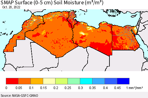 North Africa SMAP Surface (0-5 cm) Soil Moisture (m³/m³) Thematic Map For 10/16/2022 - 10/20/2022