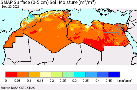 North Africa SMAP Surface (0-5 cm) Soil Moisture (m³/m³) Thematic Map For 12/16/2022 - 12/20/2022