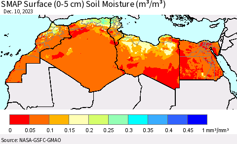 North Africa SMAP Surface (0-5 cm) Soil Moisture (m³/m³) Thematic Map For 12/6/2023 - 12/10/2023