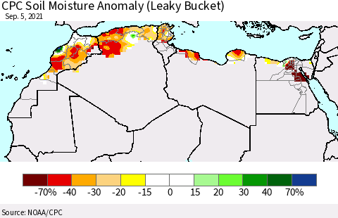 North Africa CPC Soil Moisture Anomaly (Leaky Bucket) Thematic Map For 9/1/2021 - 9/5/2021