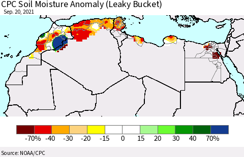 North Africa CPC Soil Moisture Anomaly (Leaky Bucket) Thematic Map For 9/16/2021 - 9/20/2021