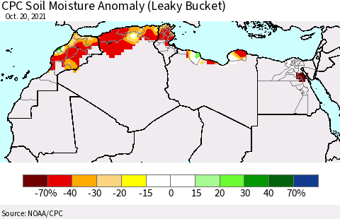 North Africa CPC Soil Moisture Anomaly (Leaky Bucket) Thematic Map For 10/16/2021 - 10/20/2021