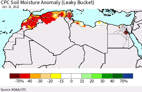 North Africa CPC Soil Moisture Anomaly (Leaky Bucket) Thematic Map For 10/26/2021 - 10/31/2021