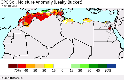 North Africa CPC Soil Moisture Anomaly (Leaky Bucket) Thematic Map For 11/6/2021 - 11/10/2021