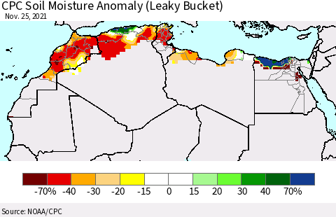 North Africa CPC Soil Moisture Anomaly (Leaky Bucket) Thematic Map For 11/21/2021 - 11/25/2021