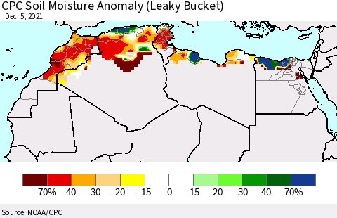 North Africa CPC Soil Moisture Anomaly (Leaky Bucket) Thematic Map For 12/1/2021 - 12/5/2021
