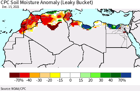 North Africa CPC Soil Moisture Anomaly (Leaky Bucket) Thematic Map For 12/11/2021 - 12/15/2021