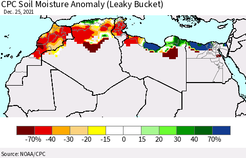North Africa CPC Soil Moisture Anomaly (Leaky Bucket) Thematic Map For 12/21/2021 - 12/25/2021