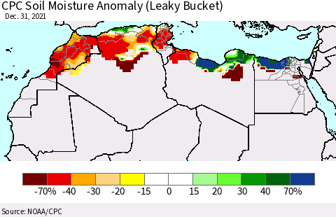 North Africa CPC Soil Moisture Anomaly (Leaky Bucket) Thematic Map For 12/26/2021 - 12/31/2021
