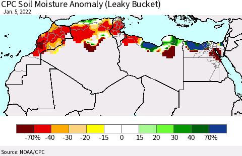 North Africa CPC Soil Moisture Anomaly (Leaky Bucket) Thematic Map For 1/1/2022 - 1/5/2022