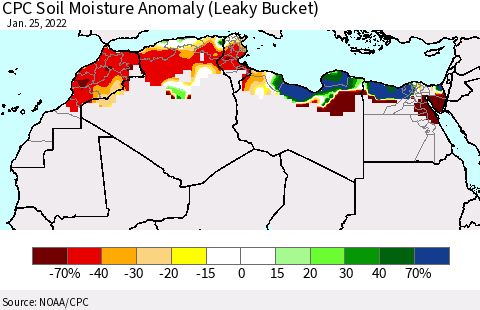 North Africa CPC Soil Moisture Anomaly (Leaky Bucket) Thematic Map For 1/21/2022 - 1/25/2022