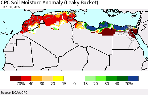 North Africa CPC Soil Moisture Anomaly (Leaky Bucket) Thematic Map For 1/26/2022 - 1/31/2022