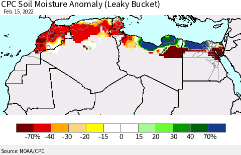 North Africa CPC Soil Moisture Anomaly (Leaky Bucket) Thematic Map For 2/11/2022 - 2/15/2022