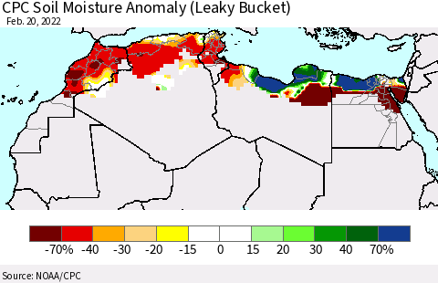 North Africa CPC Soil Moisture Anomaly (Leaky Bucket) Thematic Map For 2/16/2022 - 2/20/2022
