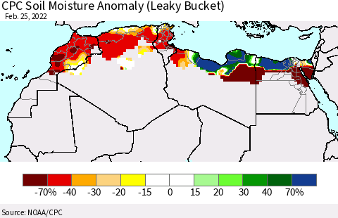 North Africa CPC Soil Moisture Anomaly (Leaky Bucket) Thematic Map For 2/21/2022 - 2/25/2022