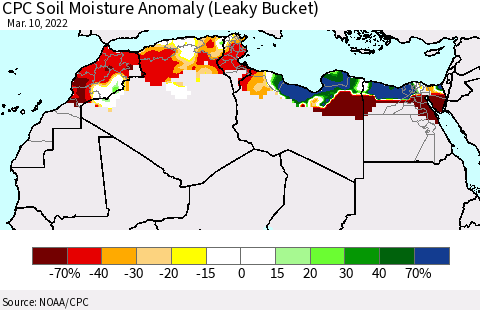 North Africa CPC Soil Moisture Anomaly (Leaky Bucket) Thematic Map For 3/6/2022 - 3/10/2022