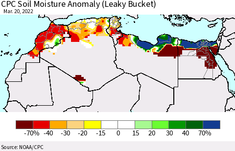 North Africa CPC Soil Moisture Anomaly (Leaky Bucket) Thematic Map For 3/16/2022 - 3/20/2022