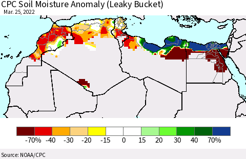 North Africa CPC Soil Moisture Anomaly (Leaky Bucket) Thematic Map For 3/21/2022 - 3/25/2022
