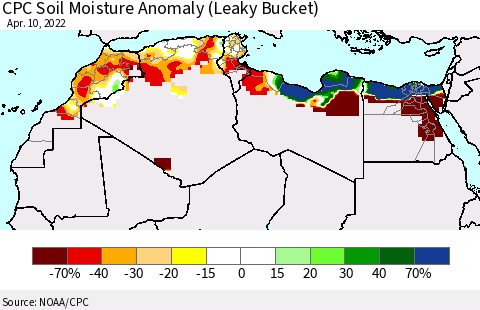 North Africa CPC Soil Moisture Anomaly (Leaky Bucket) Thematic Map For 4/6/2022 - 4/10/2022
