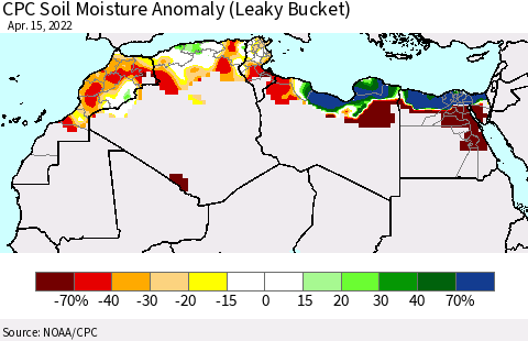 North Africa CPC Soil Moisture Anomaly (Leaky Bucket) Thematic Map For 4/11/2022 - 4/15/2022