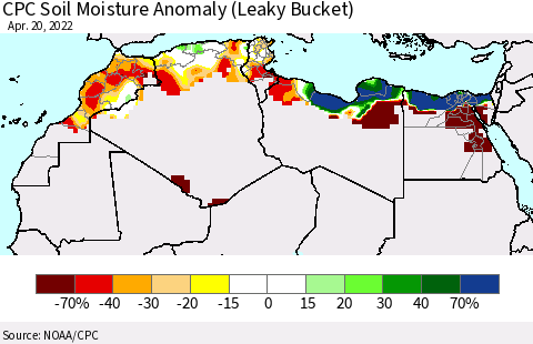 North Africa CPC Soil Moisture Anomaly (Leaky Bucket) Thematic Map For 4/16/2022 - 4/20/2022