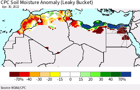 North Africa CPC Soil Moisture Anomaly (Leaky Bucket) Thematic Map For 4/26/2022 - 4/30/2022