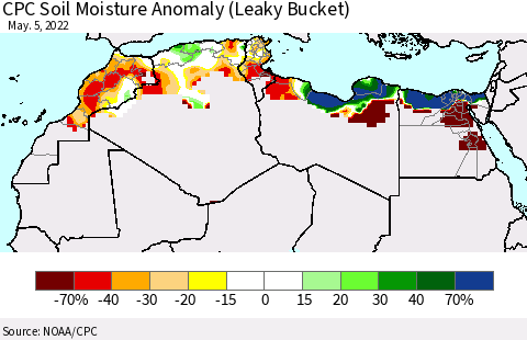 North Africa CPC Soil Moisture Anomaly (Leaky Bucket) Thematic Map For 5/1/2022 - 5/5/2022