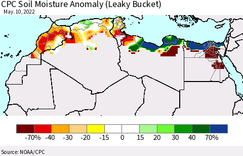 North Africa CPC Soil Moisture Anomaly (Leaky Bucket) Thematic Map For 5/6/2022 - 5/10/2022