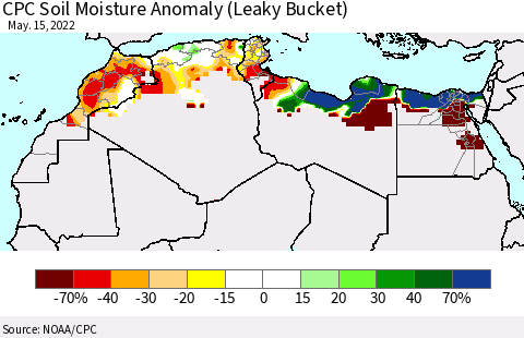 North Africa CPC Soil Moisture Anomaly (Leaky Bucket) Thematic Map For 5/11/2022 - 5/15/2022