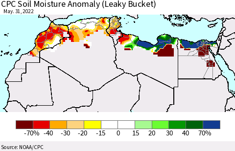 North Africa CPC Soil Moisture Anomaly (Leaky Bucket) Thematic Map For 5/26/2022 - 5/31/2022