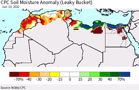 North Africa CPC Soil Moisture Anomaly (Leaky Bucket) Thematic Map For 6/6/2022 - 6/10/2022