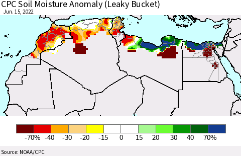 North Africa CPC Soil Moisture Anomaly (Leaky Bucket) Thematic Map For 6/11/2022 - 6/15/2022