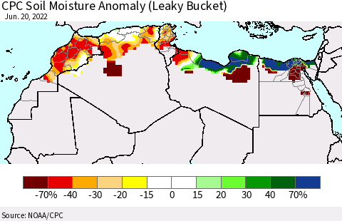 North Africa CPC Soil Moisture Anomaly (Leaky Bucket) Thematic Map For 6/16/2022 - 6/20/2022