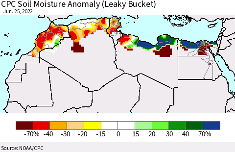 North Africa CPC Soil Moisture Anomaly (Leaky Bucket) Thematic Map For 6/21/2022 - 6/25/2022