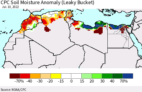North Africa CPC Soil Moisture Anomaly (Leaky Bucket) Thematic Map For 7/6/2022 - 7/10/2022