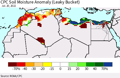 North Africa CPC Soil Moisture Anomaly (Leaky Bucket) Thematic Map For 7/16/2022 - 7/20/2022