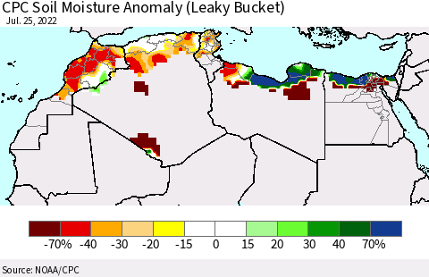 North Africa CPC Soil Moisture Anomaly (Leaky Bucket) Thematic Map For 7/21/2022 - 7/25/2022