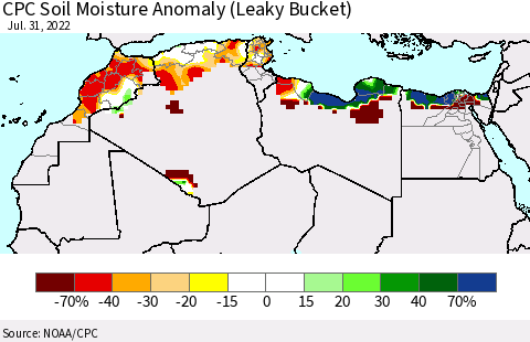 North Africa CPC Soil Moisture Anomaly (Leaky Bucket) Thematic Map For 7/26/2022 - 7/31/2022