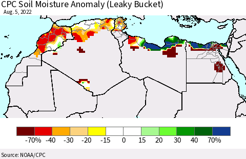 North Africa CPC Soil Moisture Anomaly (Leaky Bucket) Thematic Map For 8/1/2022 - 8/5/2022