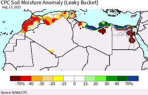 North Africa CPC Soil Moisture Anomaly (Leaky Bucket) Thematic Map For 8/11/2022 - 8/15/2022