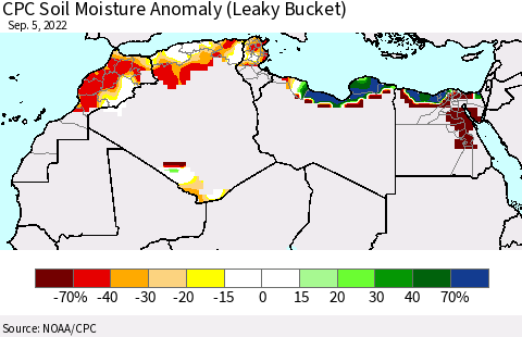 North Africa CPC Soil Moisture Anomaly (Leaky Bucket) Thematic Map For 9/1/2022 - 9/5/2022