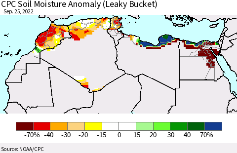North Africa CPC Soil Moisture Anomaly (Leaky Bucket) Thematic Map For 9/21/2022 - 9/25/2022