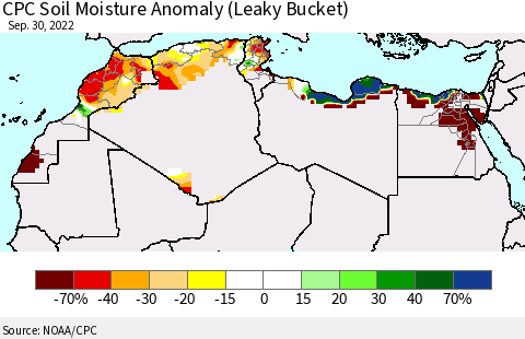 North Africa CPC Soil Moisture Anomaly (Leaky Bucket) Thematic Map For 9/26/2022 - 9/30/2022