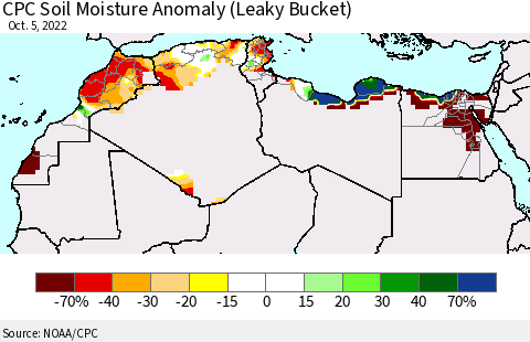 North Africa CPC Soil Moisture Anomaly (Leaky Bucket) Thematic Map For 10/1/2022 - 10/5/2022