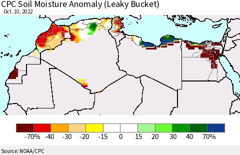 North Africa CPC Soil Moisture Anomaly (Leaky Bucket) Thematic Map For 10/6/2022 - 10/10/2022