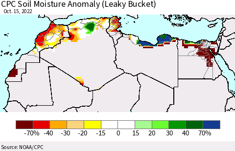North Africa CPC Soil Moisture Anomaly (Leaky Bucket) Thematic Map For 10/11/2022 - 10/15/2022
