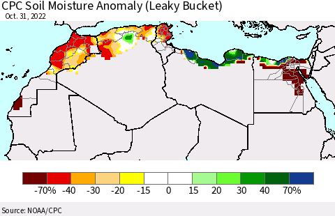 North Africa CPC Soil Moisture Anomaly (Leaky Bucket) Thematic Map For 10/26/2022 - 10/31/2022