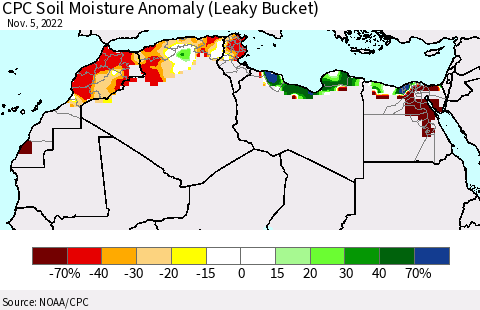 North Africa CPC Soil Moisture Anomaly (Leaky Bucket) Thematic Map For 11/1/2022 - 11/5/2022