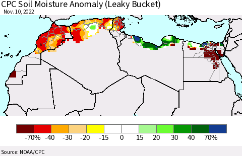North Africa CPC Soil Moisture Anomaly (Leaky Bucket) Thematic Map For 11/6/2022 - 11/10/2022